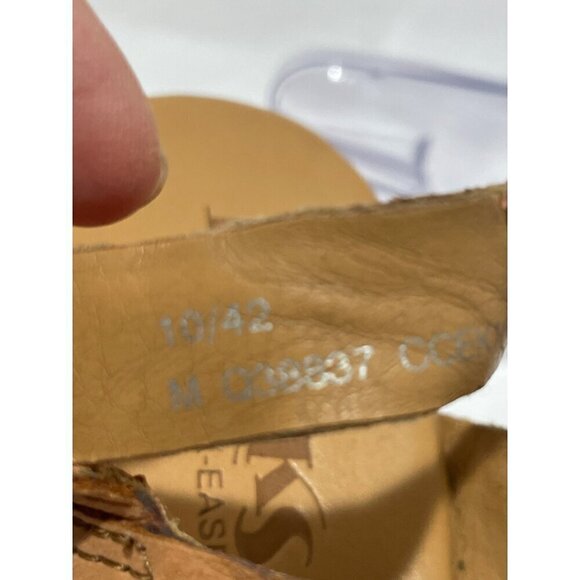 Korks By Korks Easy Womens Tan Laser Cut Leather Wood Platform Sandals size 10 - Picture 9 of 10